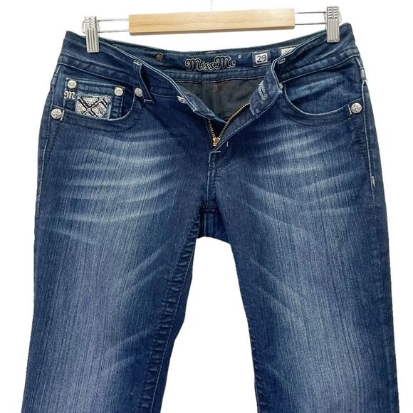 Miss Me Y2K Jeans Women's Size 29 Bling Rhinestone Back Flap Bootcut Dark Wash - Picture 6 of 12